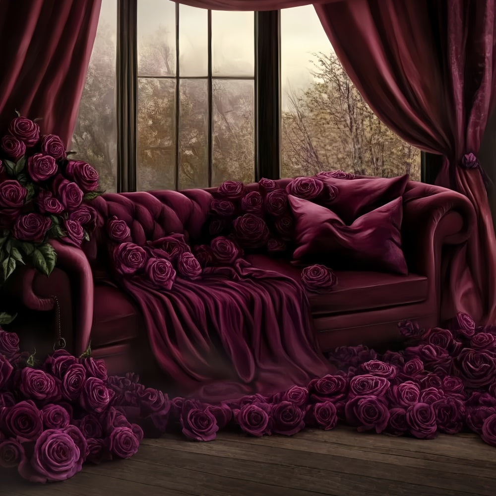 Boudoir Sexy Hintergrund Burgunderrote Rosen Samtsofa Boudoir Fotohintergrund CSH58-247