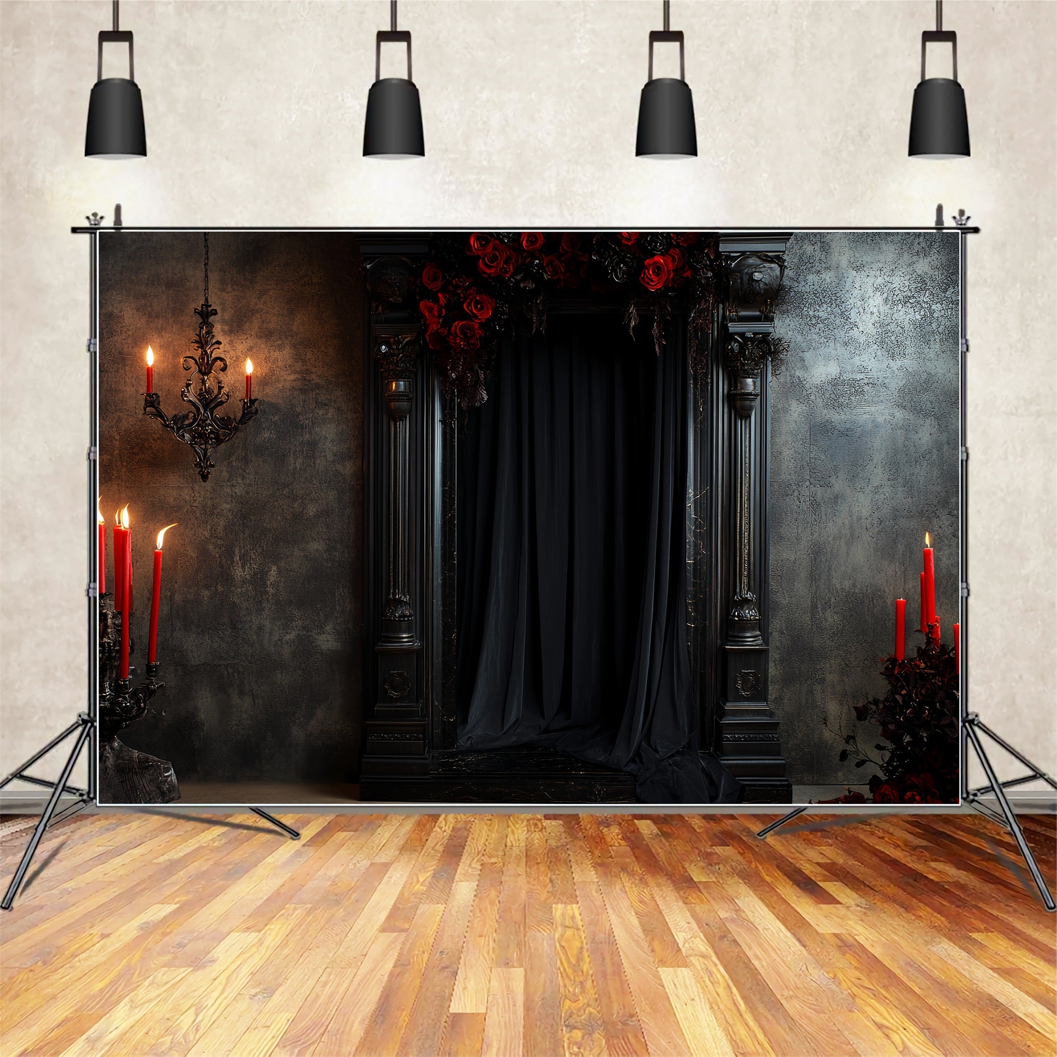 Boudoir Sexy Fotohintergrund Gothic Black Candle Roses Boudoir Fotohintergründe CSH58-249