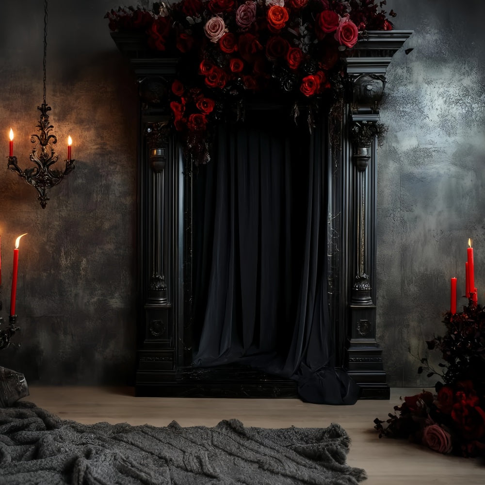 Boudoir Sexy Fotohintergrund Gothic Black Candle Roses Boudoir Fotohintergründe CSH58-249