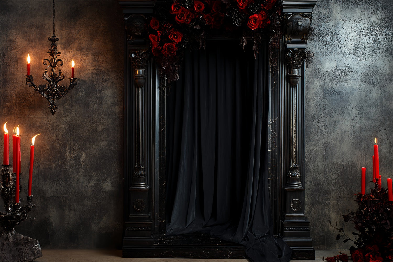 Boudoir Sexy Fotohintergrund Gothic Black Candle Roses Boudoir Fotohintergründe CSH58-249