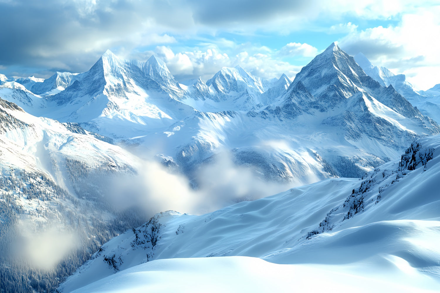 Natur Backdrop Klarer Himmel Rolling Schneey Mountains Winter Fotografie Studiohintergrund CSH58-40