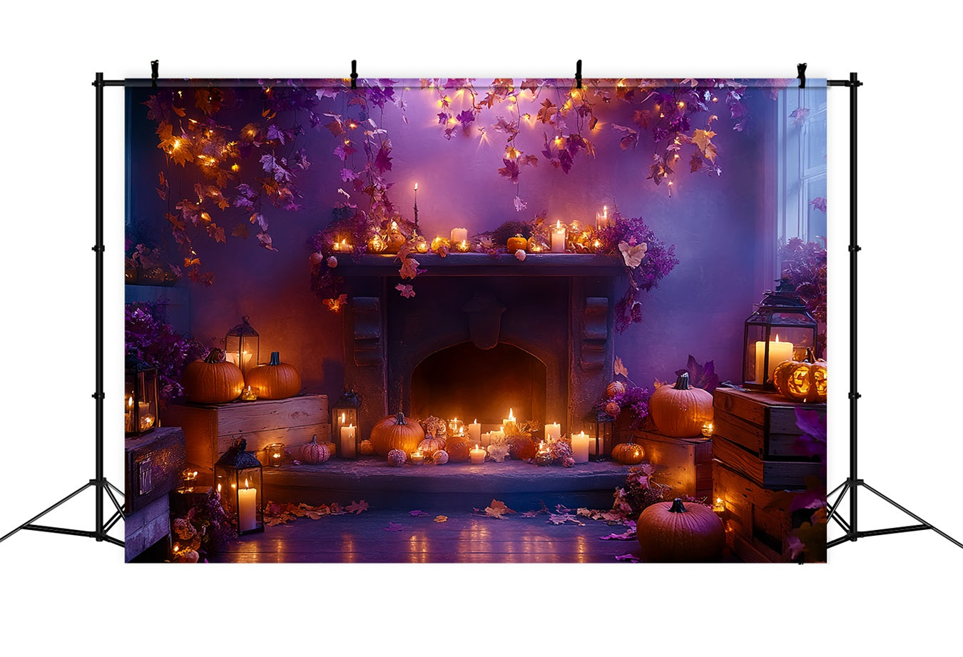 Kaminkulisse Herbstblätter Kerzenschein Halloween Fotokulisse CSH58-64