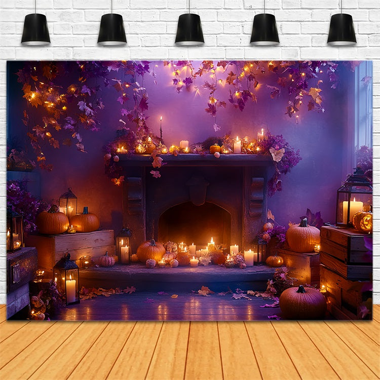 Kaminkulisse Herbstblätter Kerzenschein Halloween Fotokulisse CSH58-64