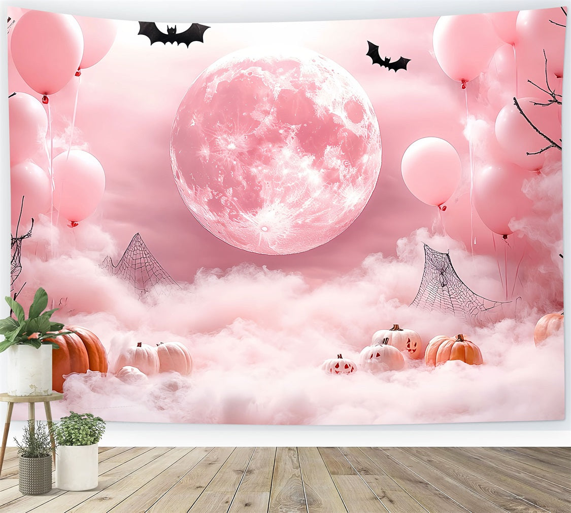 Mond Backdrop Neblig Rosa Mondlicht Kürbisse Halloween Backdrop CSH58-68