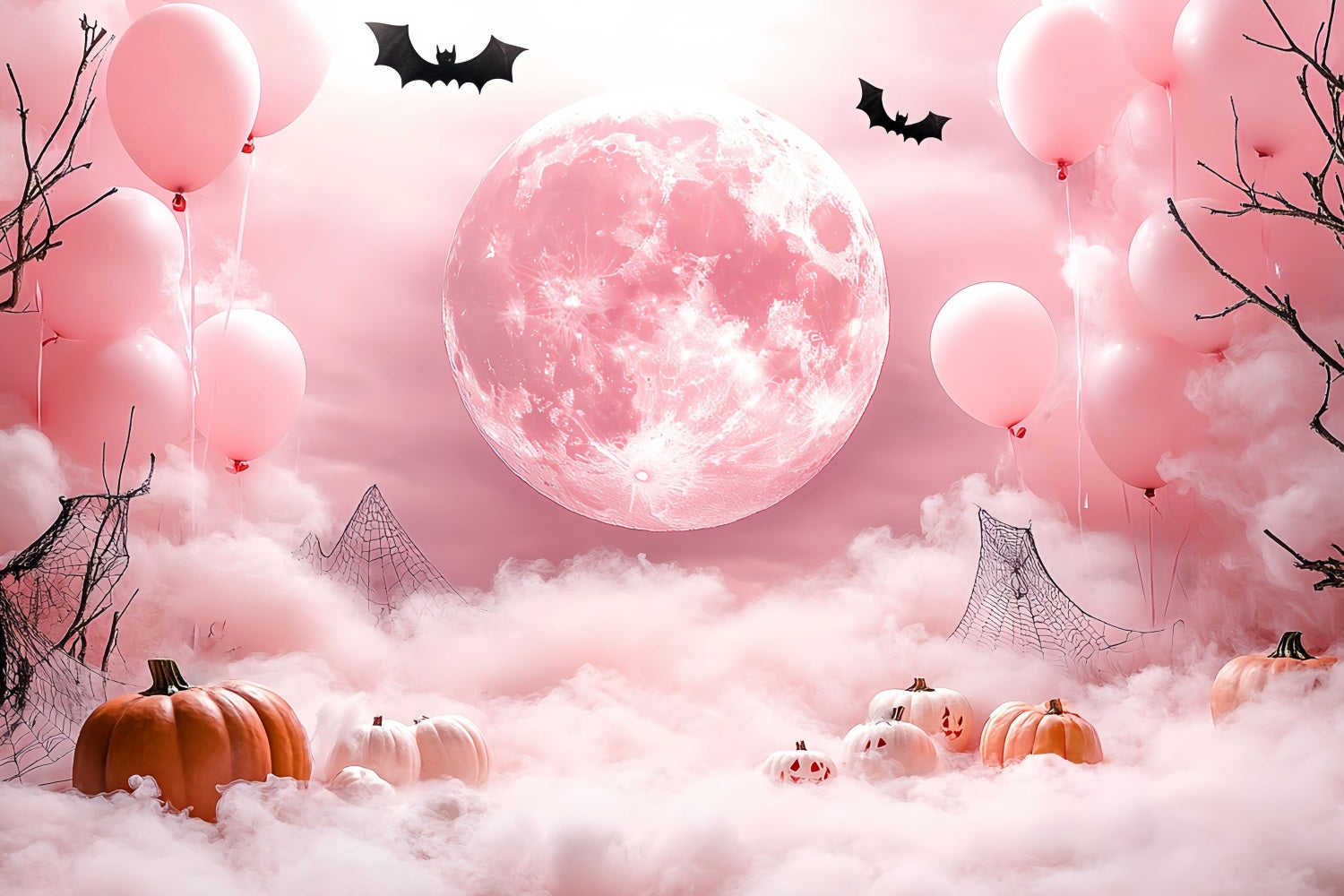 Mond Backdrop Neblig Rosa Mondlicht Kürbisse Halloween Backdrop CSH58-68