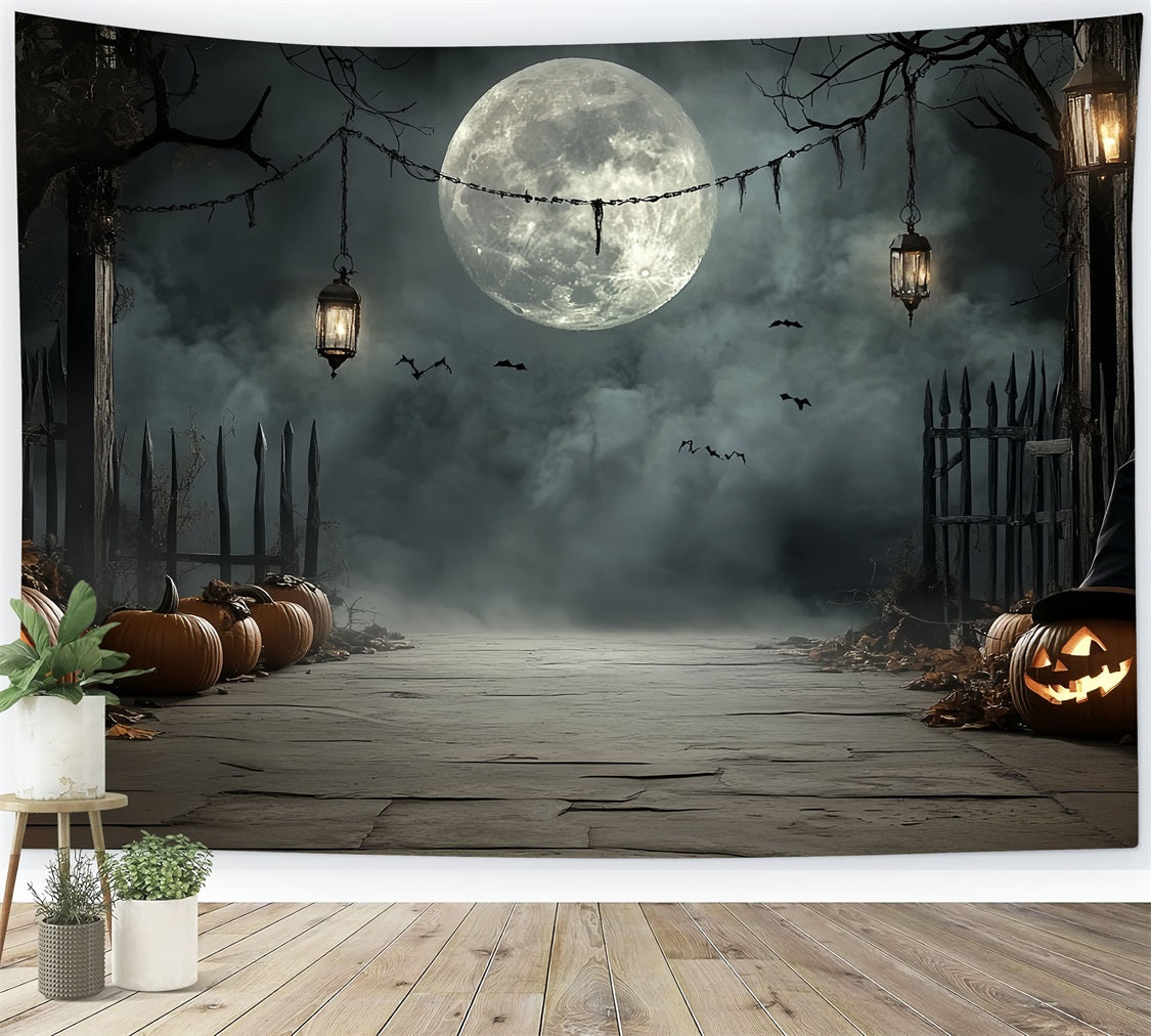 MondFotohintergrund Kürbislaterne mondbeschienener Pfad Halloween-Fotohintergrundideen CSH58-72