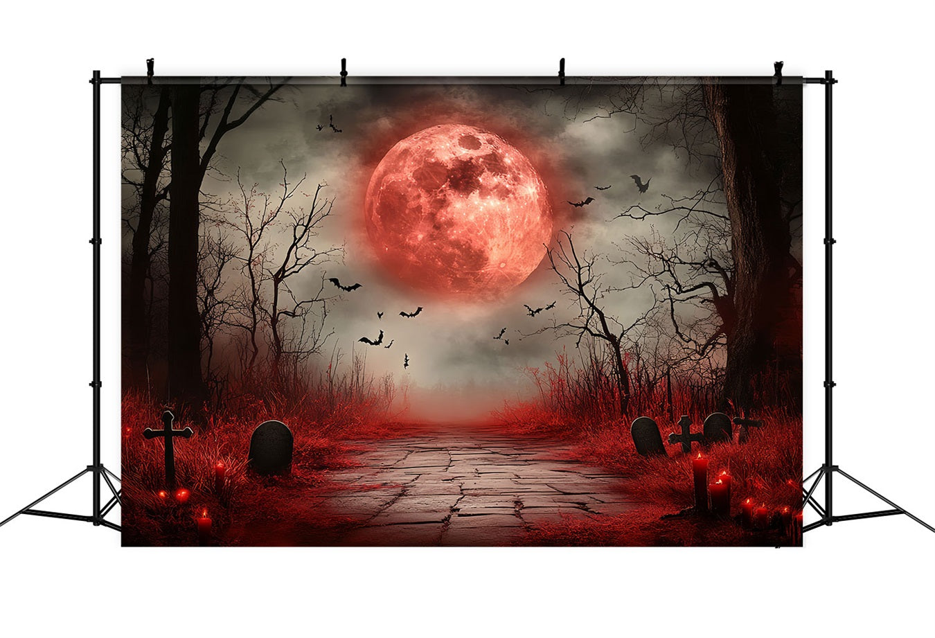 Mond-Fotohintergrund Blutmond Geisterfriedhof Halloween-Fotohintergrund CSH58-73