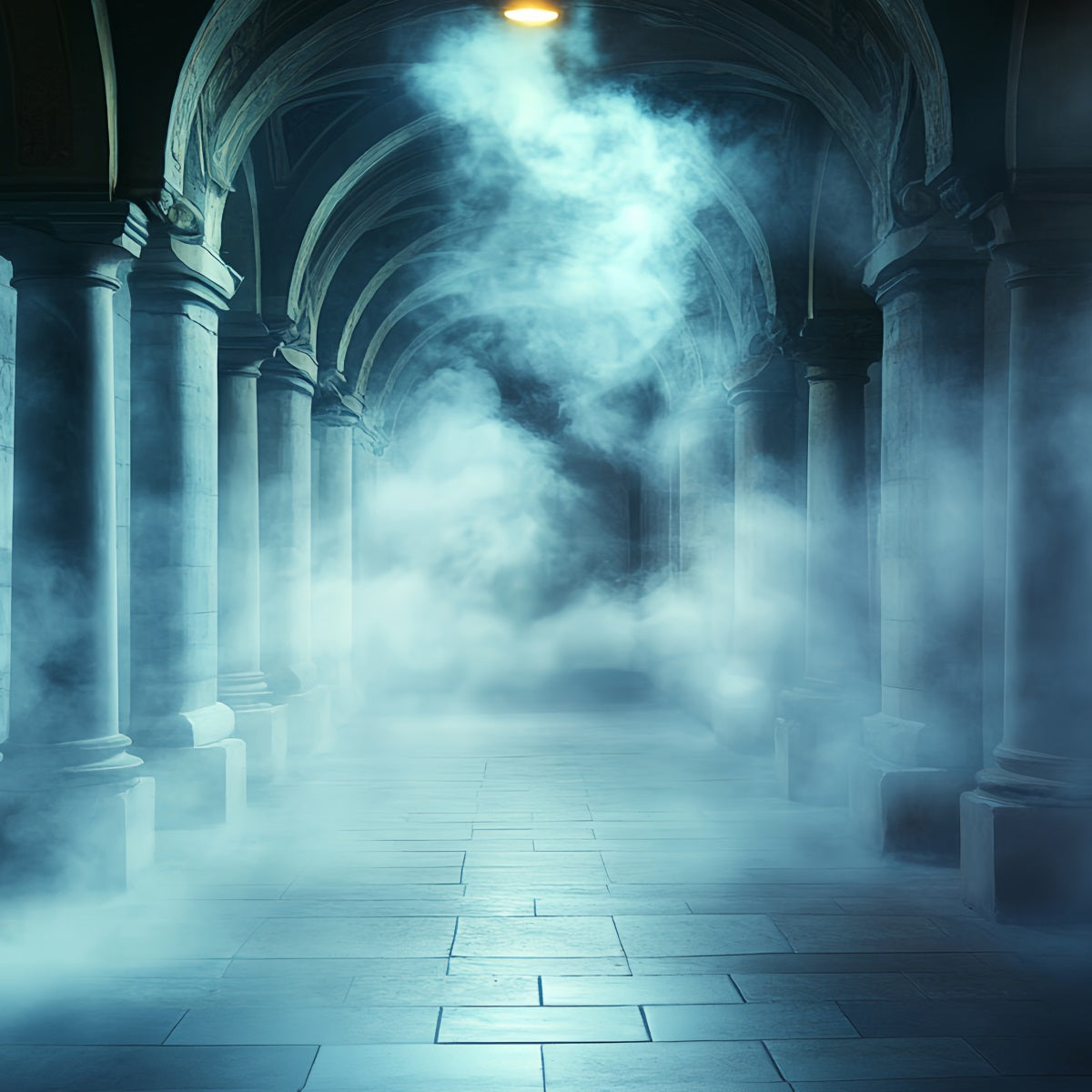 Dunkle Kulisse Nebliger gotischer Steinkorridor Halloween Kulisse CSH58-74