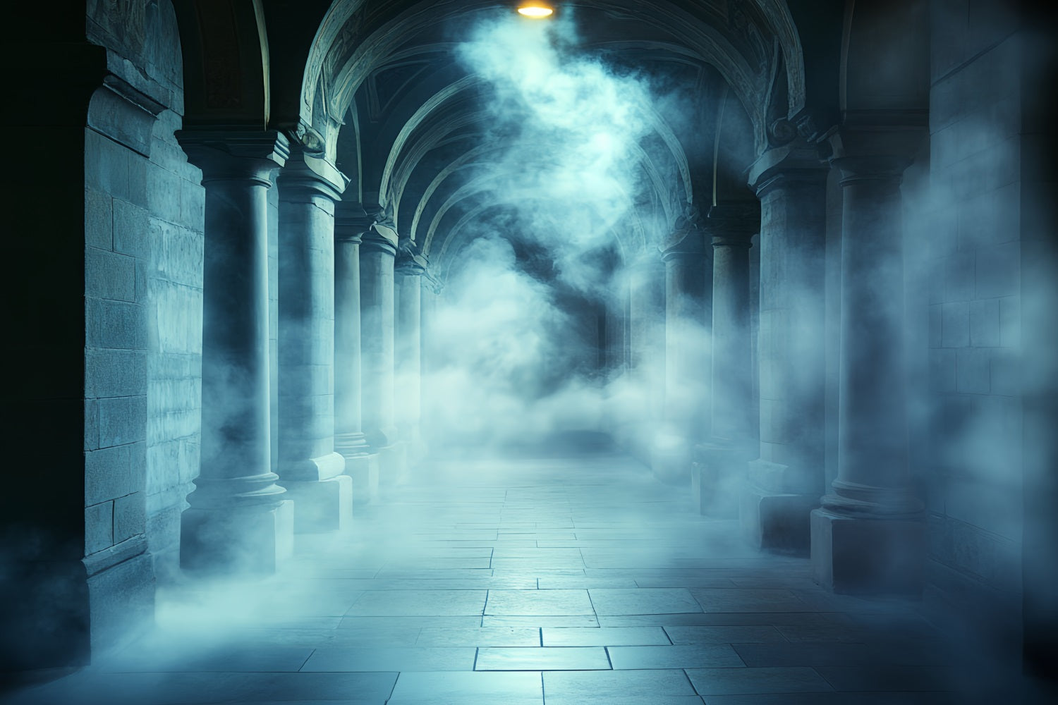 Dunkle Kulisse Nebliger gotischer Steinkorridor Halloween Kulisse CSH58-74