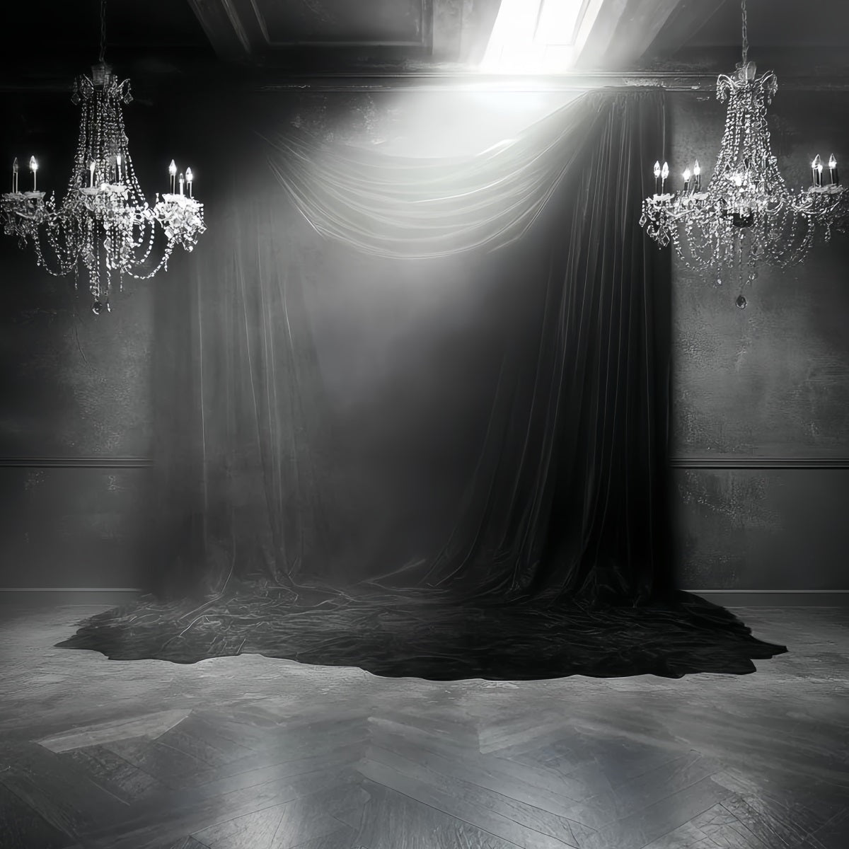 Dunkler Fotohintergrund Dunkler Samt Kronleuchter Drapierungen Halloween Fotokulisse CSH58-76