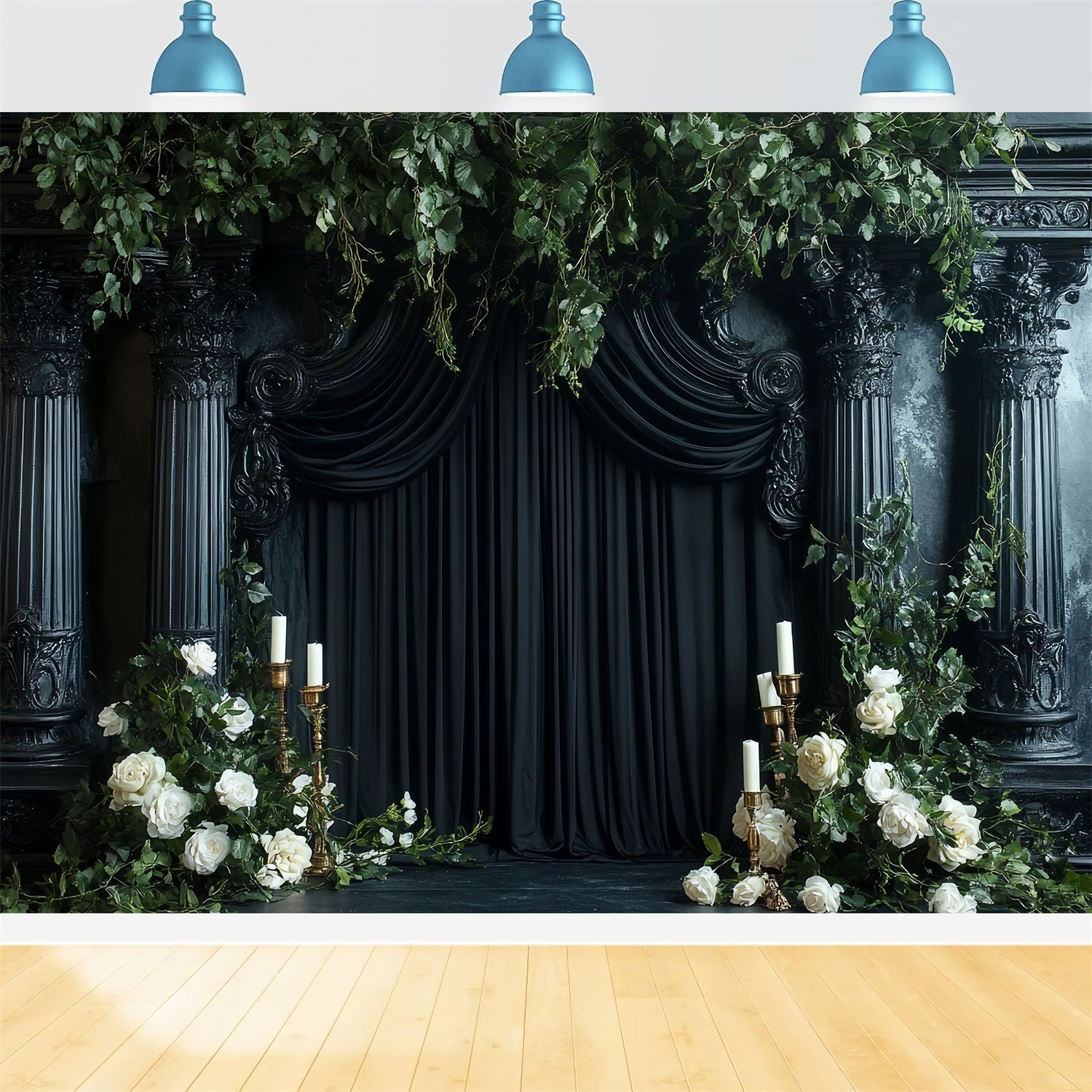 Dunkle Kulisse Schwarze Säulenrosen Kerzen Halloween Fotohintergrund für Fotos CSH58-77