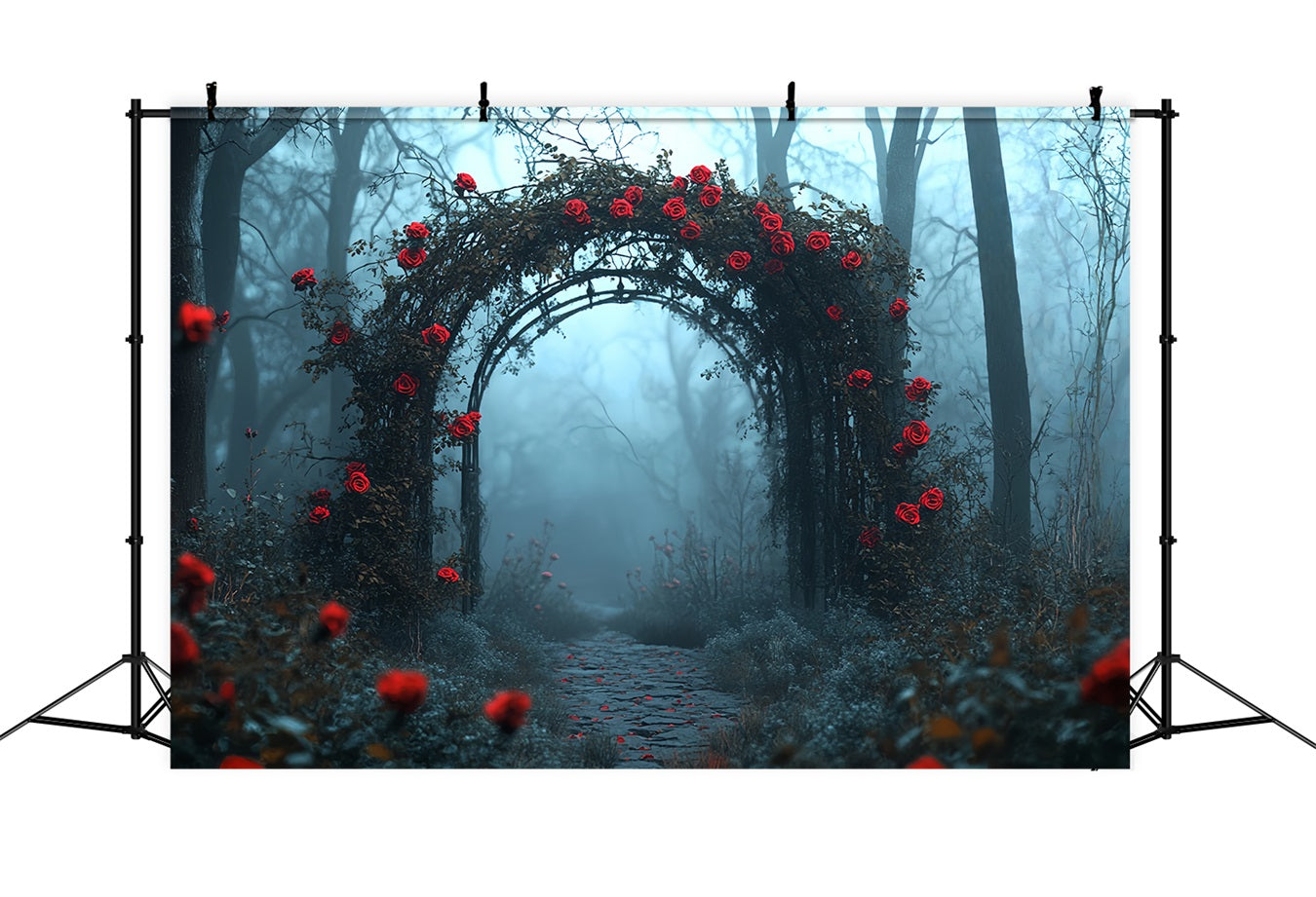 Dunkle Fotohintergrundkulisse Rote Rose Gotischer Torbogen Halloween Fotokulissen CSH58-80
