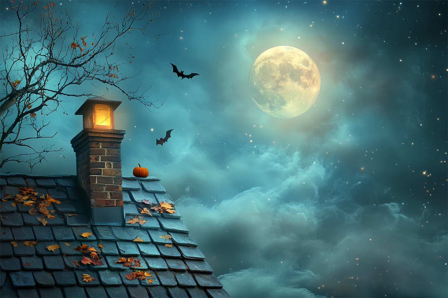 Nachthimmel Backdrop Kürbis Dach Sternenhimmel Mond Halloween Studio Hintergrund CSH58-82