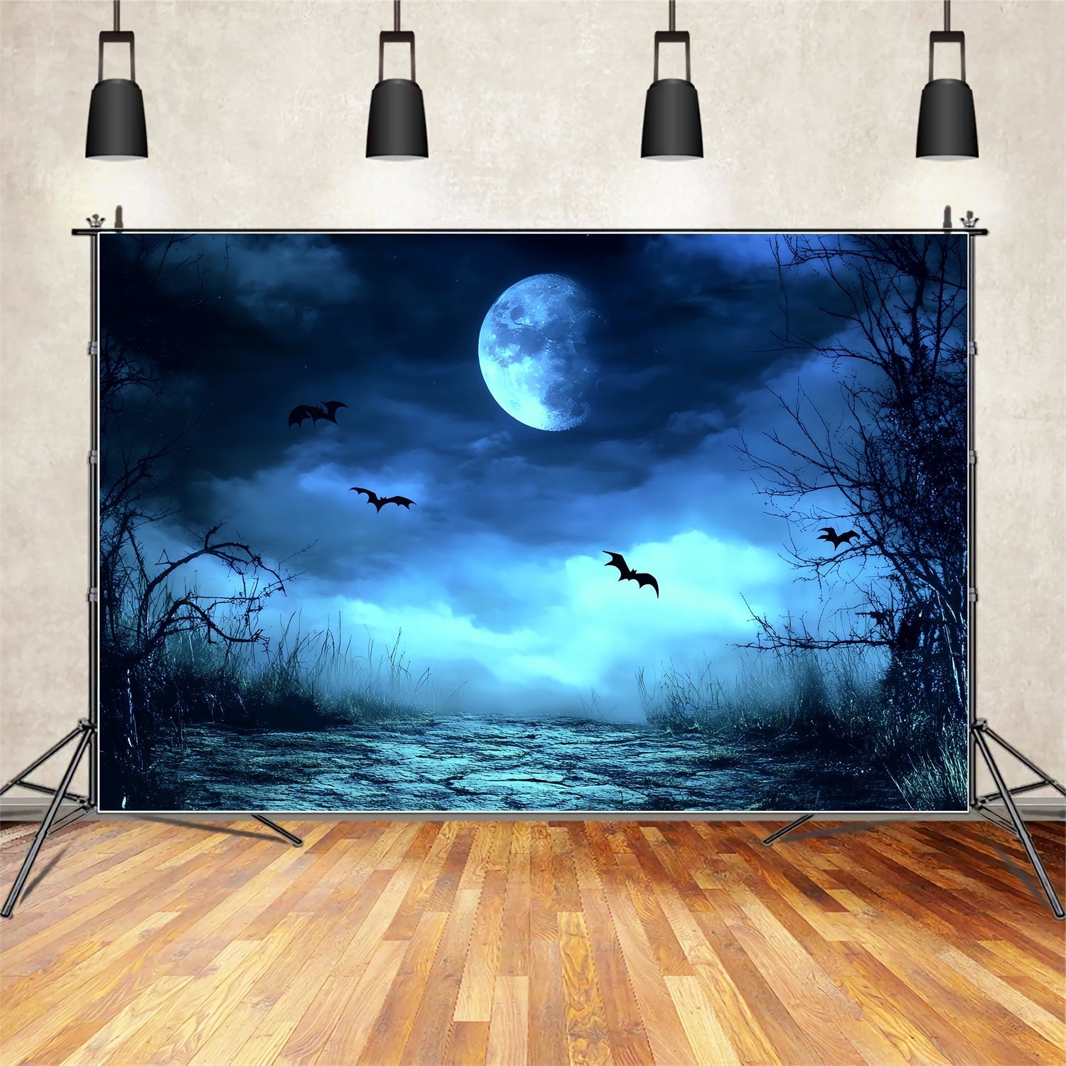 Nachthimmel Backdrop Blauer Nebel Gespenstischer Pfad Halloween Fotohintergrund CSH58-83