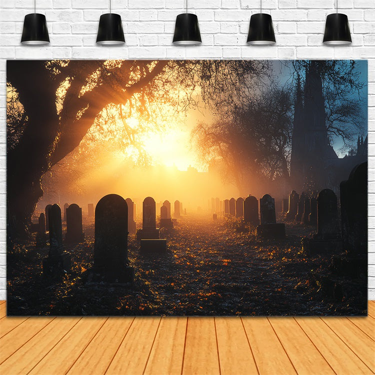 Friedhof Backdrop Friedhof Golden Sunset Mist Halloween Studio Hintergrund CSH58-92