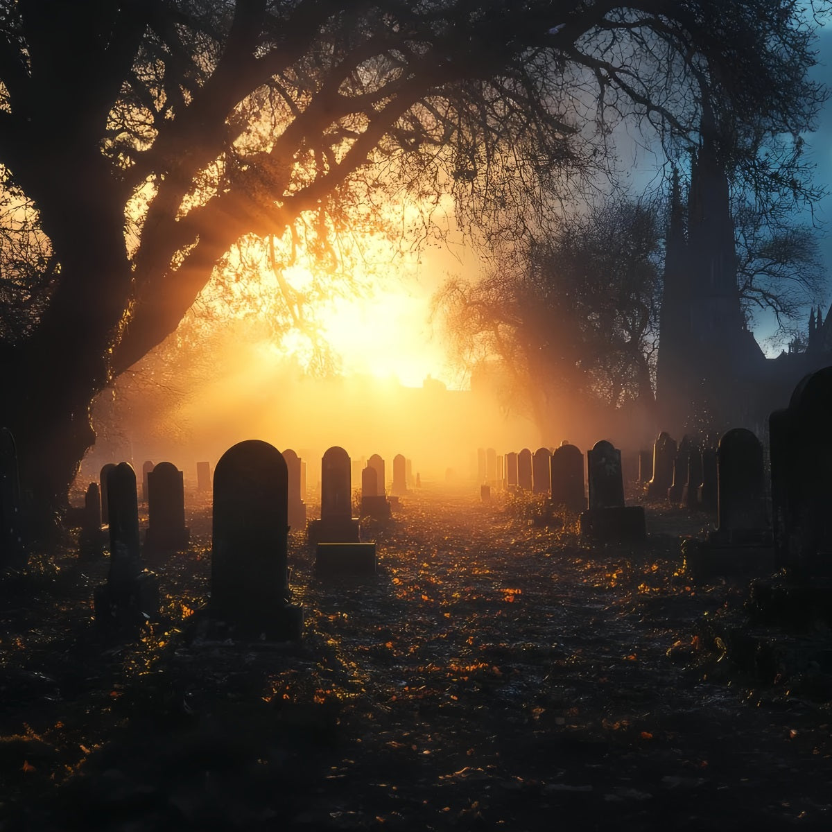 Friedhof Backdrop Friedhof Golden Sunset Mist Halloween Studio Hintergrund CSH58-92