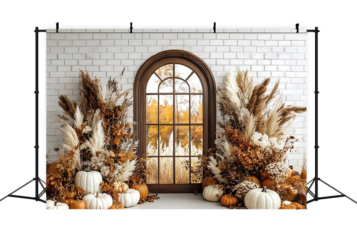 Boho Fotohintergrund Ziegelstein Kürbis Veranda Herbst Hintergründe CSH6-184