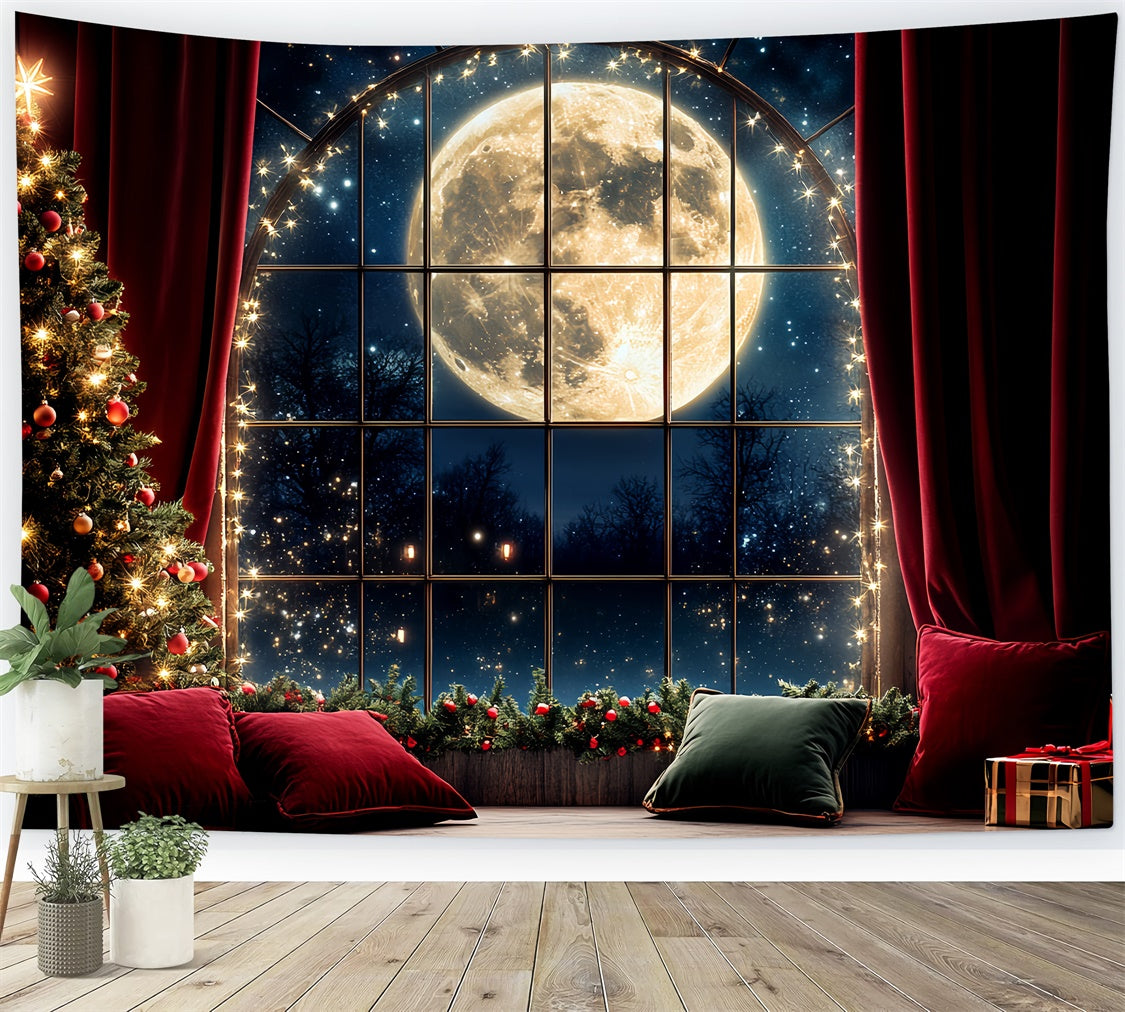 Weihnachten Backdrops Verkauf Roter Vorhang Vollmond Backdrop CSH6-250