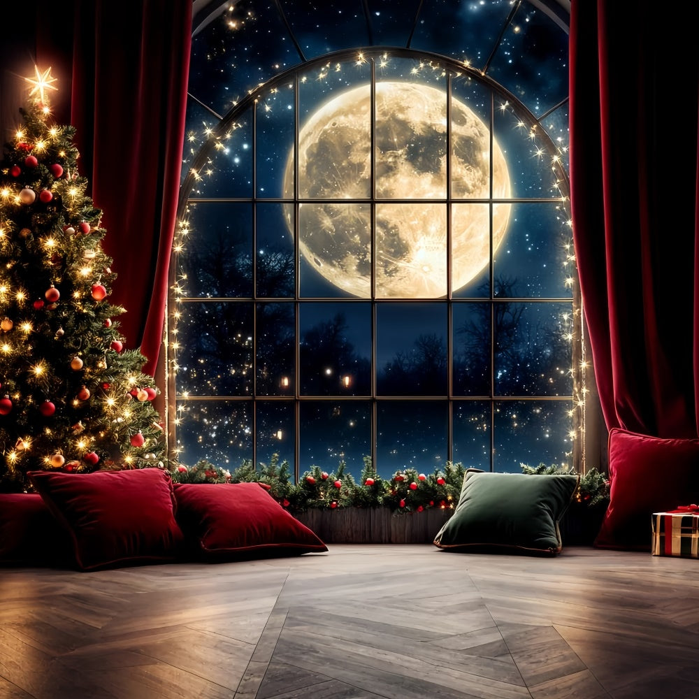 Weihnachten Backdrops Verkauf Roter Vorhang Vollmond Backdrop CSH6-250