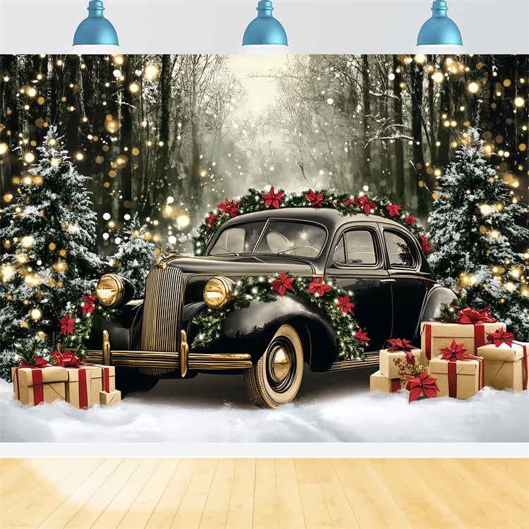 Weihnachten Fotokulissen Vintage Auto Wald Hintergrund CSH6-256