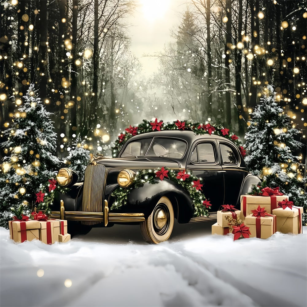 Weihnachten Fotokulissen Vintage Auto Wald Hintergrund CSH6-256