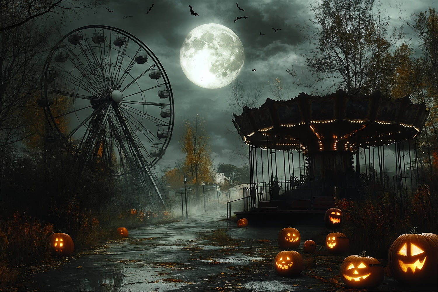 Halloween Fotokulissen Gespenstischer Kürbis Park Kulisse CSH6-68