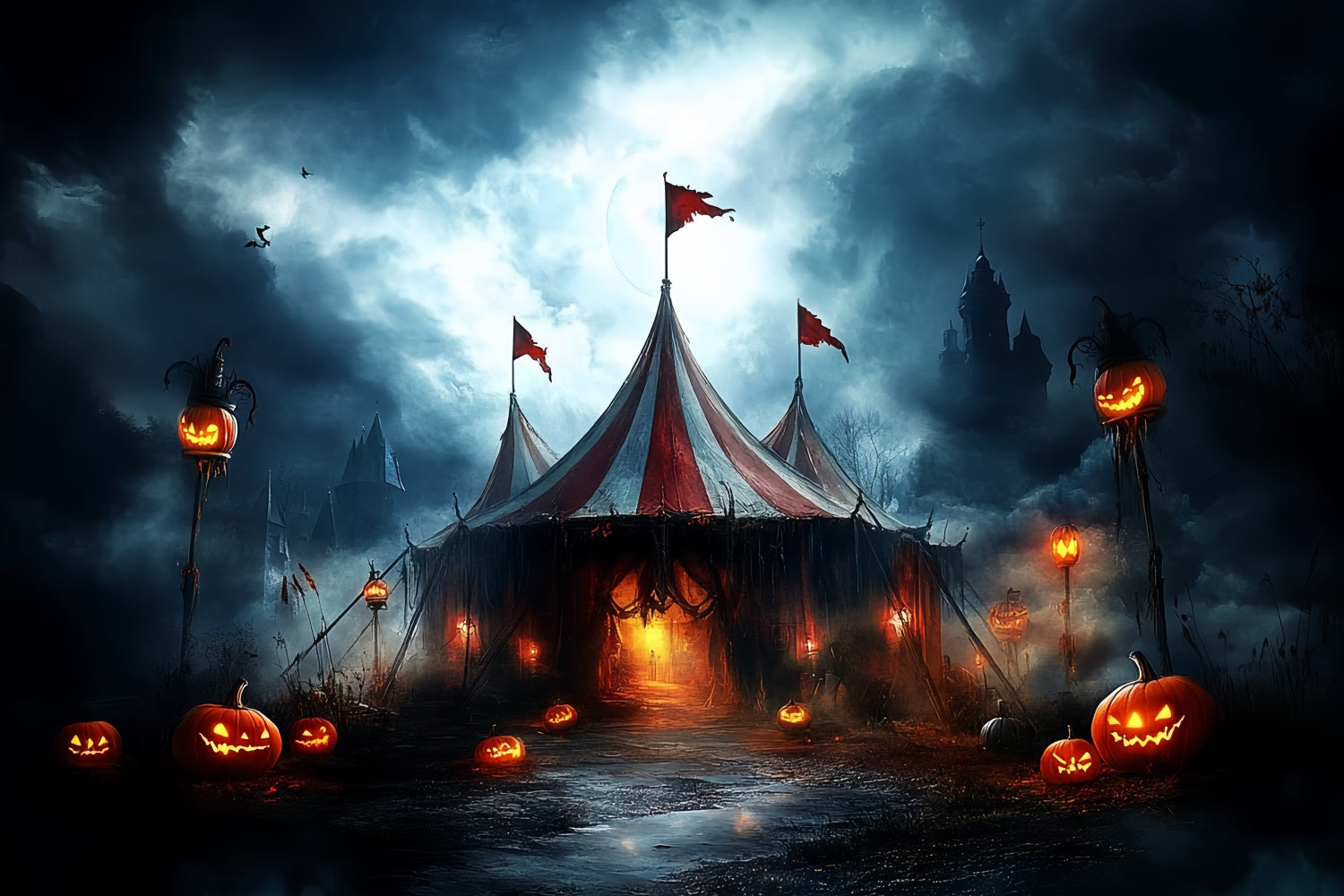 Halloween Backdrop Ideen Alptraum Zirkus Mondschein Backdrop CSH6-71