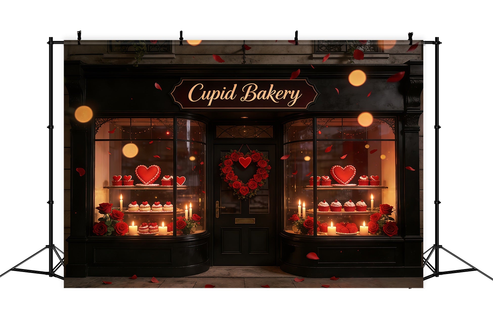 Cupido-Valentinstag-Hintergrund Cupcake-Bäckerei-Schaufensterauslage Valentinstag-Hintergründe CSH61-100