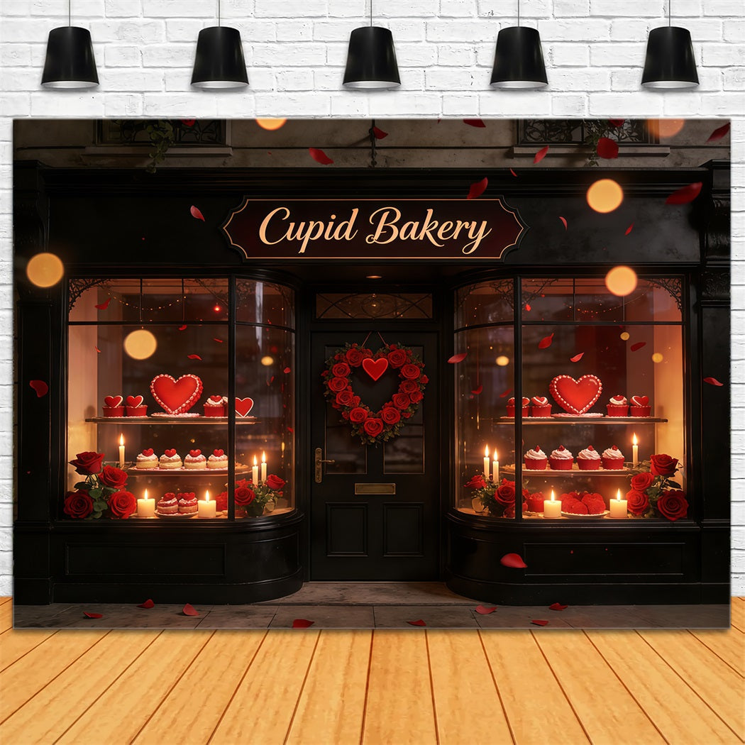 Cupido-Valentinstag-Hintergrund Cupcake-Bäckerei-Schaufensterauslage Valentinstag-Hintergründe CSH61-100