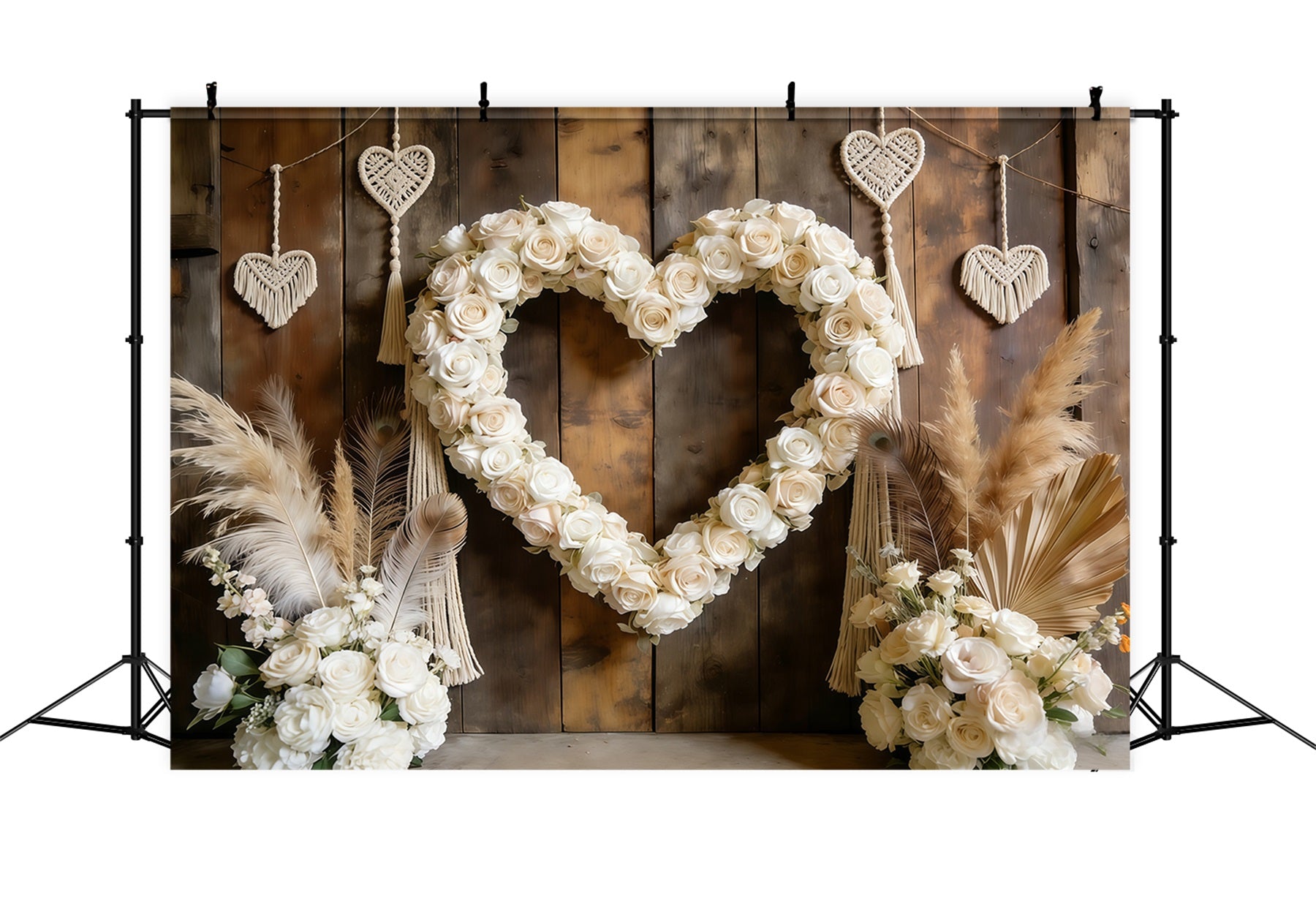 Boho-Blumen-Valentinstag-Hintergrund Weißer Rosen-Herz-Bogen Valentinstag-Hintergrund CSH61-108