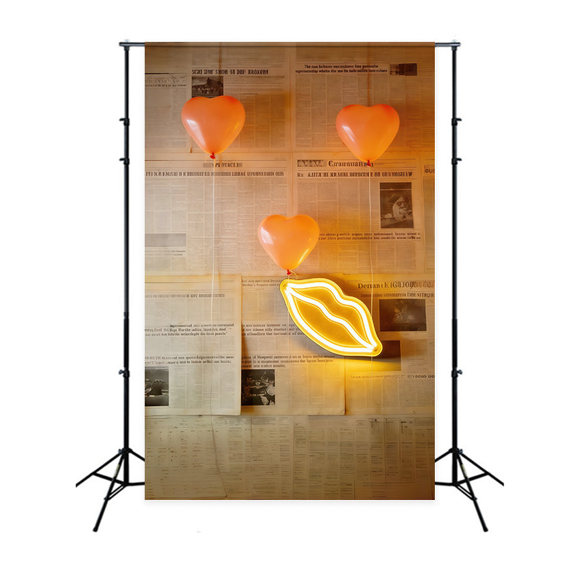 Zeitungs-Valentinstag-Hintergrund Herzballons Neonwand Valentinstag-Hintergrundideen CSH61-110