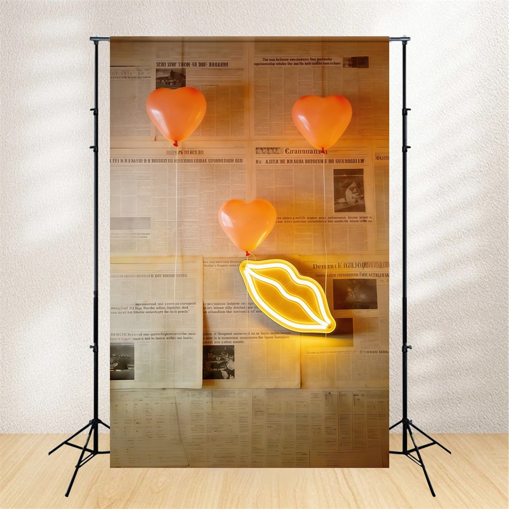 Zeitungs-Valentinstag-Hintergrund Herzballons Neonwand Valentinstag-Hintergrundideen CSH61-110