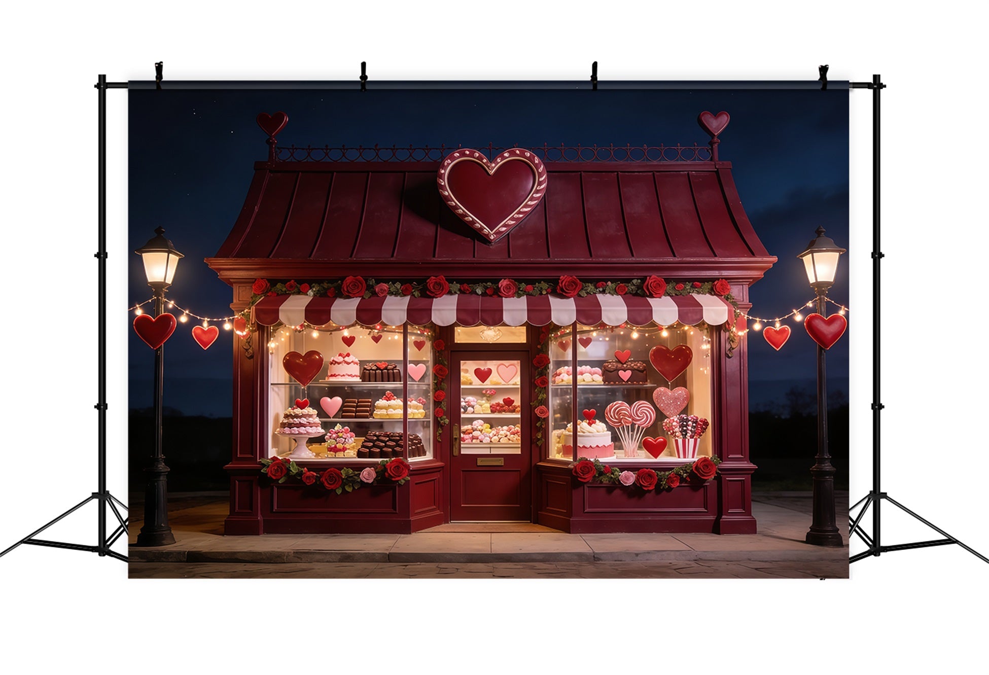Süßwarenladen-Hintergrund zum Valentinstag Sweetheart Dessert Window Foto-Hintergrund zum Valentinstag CSH61-116