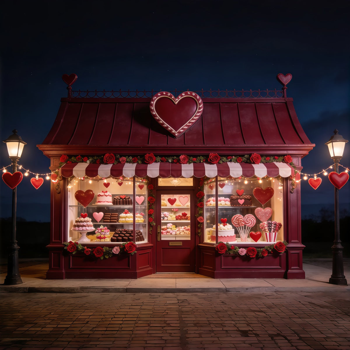 Süßwarenladen-Hintergrund zum Valentinstag Sweetheart Dessert Window Foto-Hintergrund zum Valentinstag CSH61-116