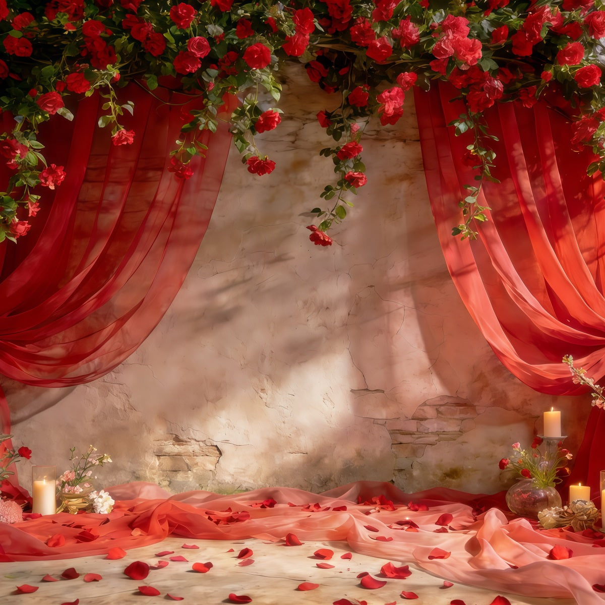 Frühlingsblumen-Hintergrund Romantische rote drapierte Rosen Frühlingsparty-Hintergrund CSH61-121