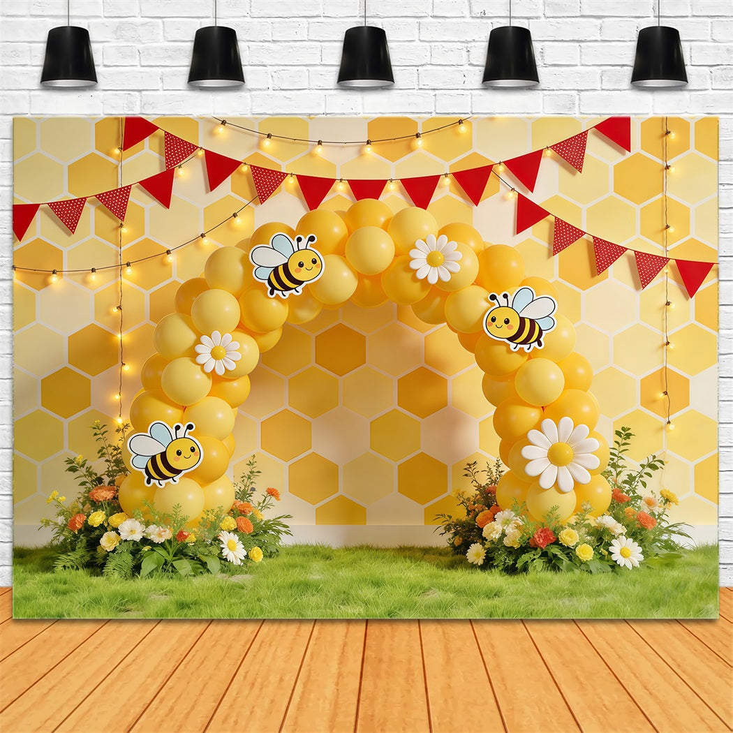 Honigbienen-Hintergrund Waben-Gänseblümchen-Ballonbogen Fotografie-Hintergründe Frühling CSH61-122
