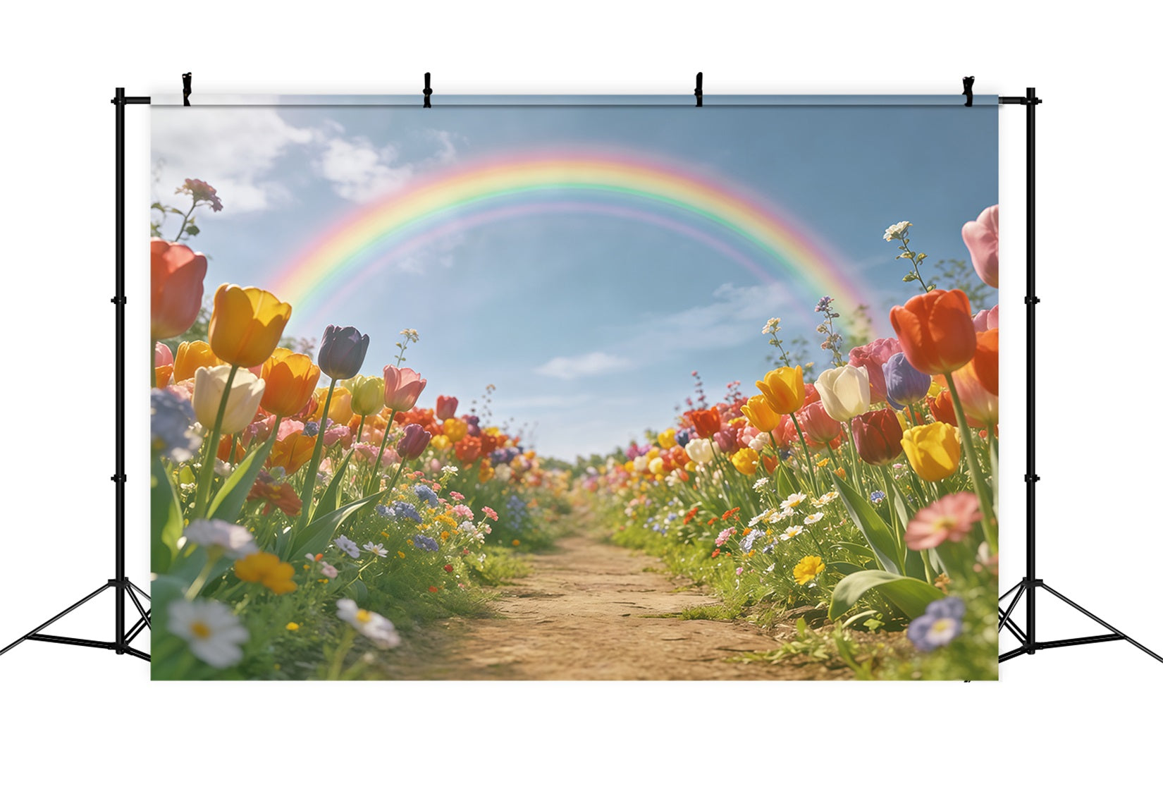 Frühlingsgarten-Hintergrund Regenbogen-Tulpen Blumenweg-Hintergründe Blumen CSH61-123