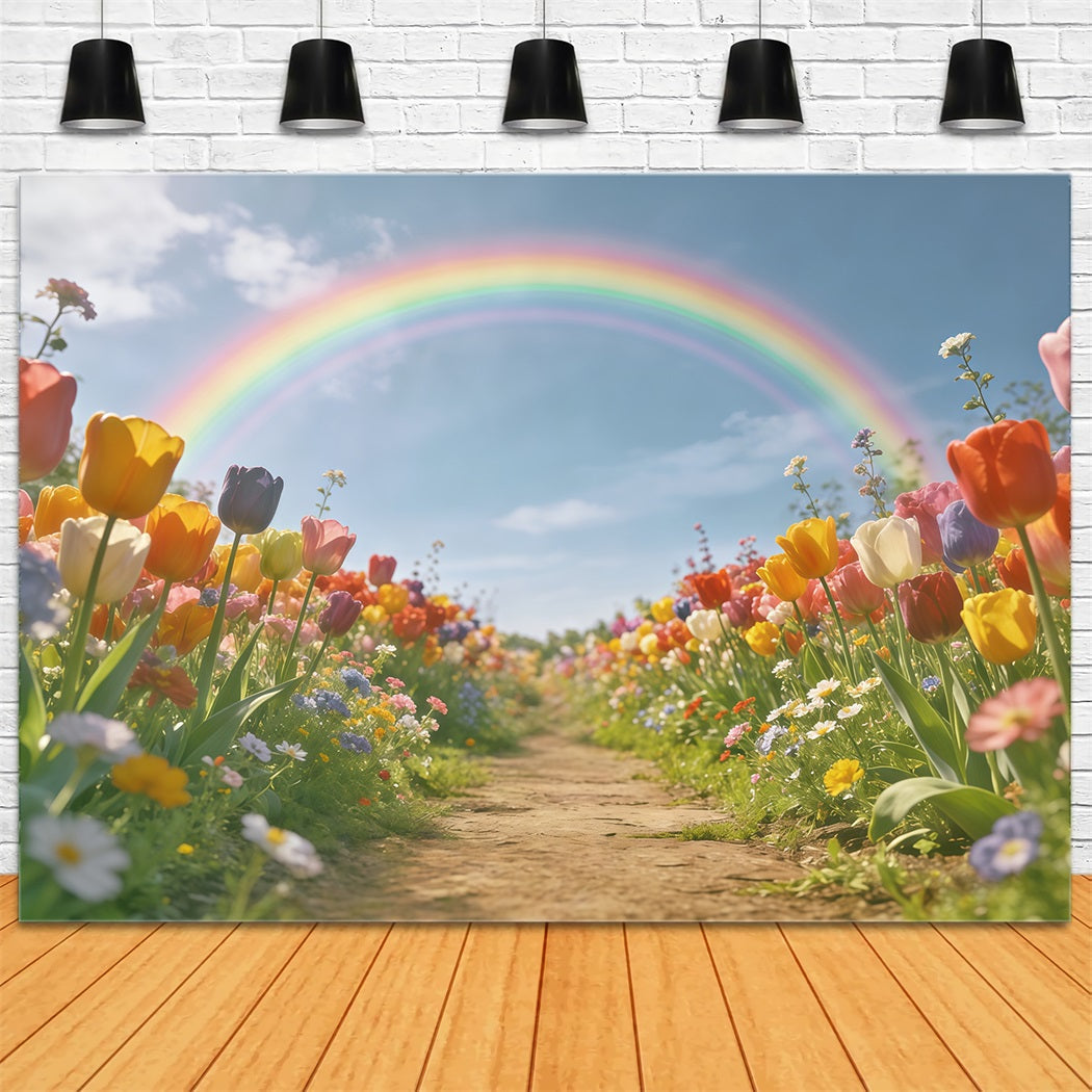 Frühlingsgarten-Hintergrund Regenbogen-Tulpen Blumenweg-Hintergründe Blumen CSH61-123