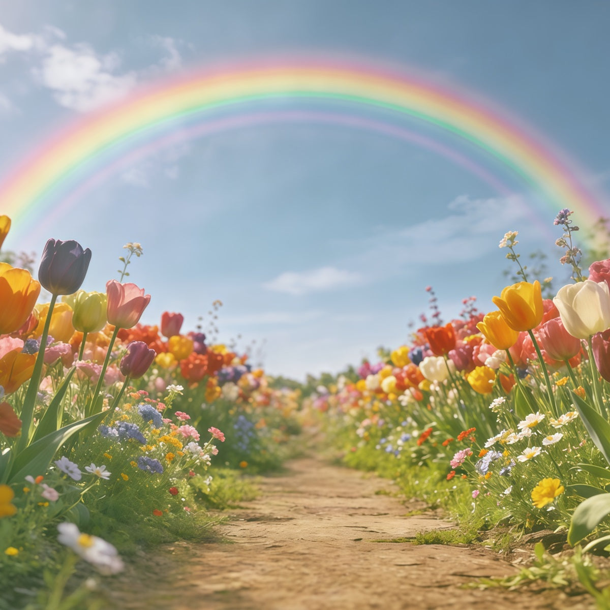 Frühlingsgarten-Hintergrund Regenbogen-Tulpen Blumenweg-Hintergründe Blumen CSH61-123