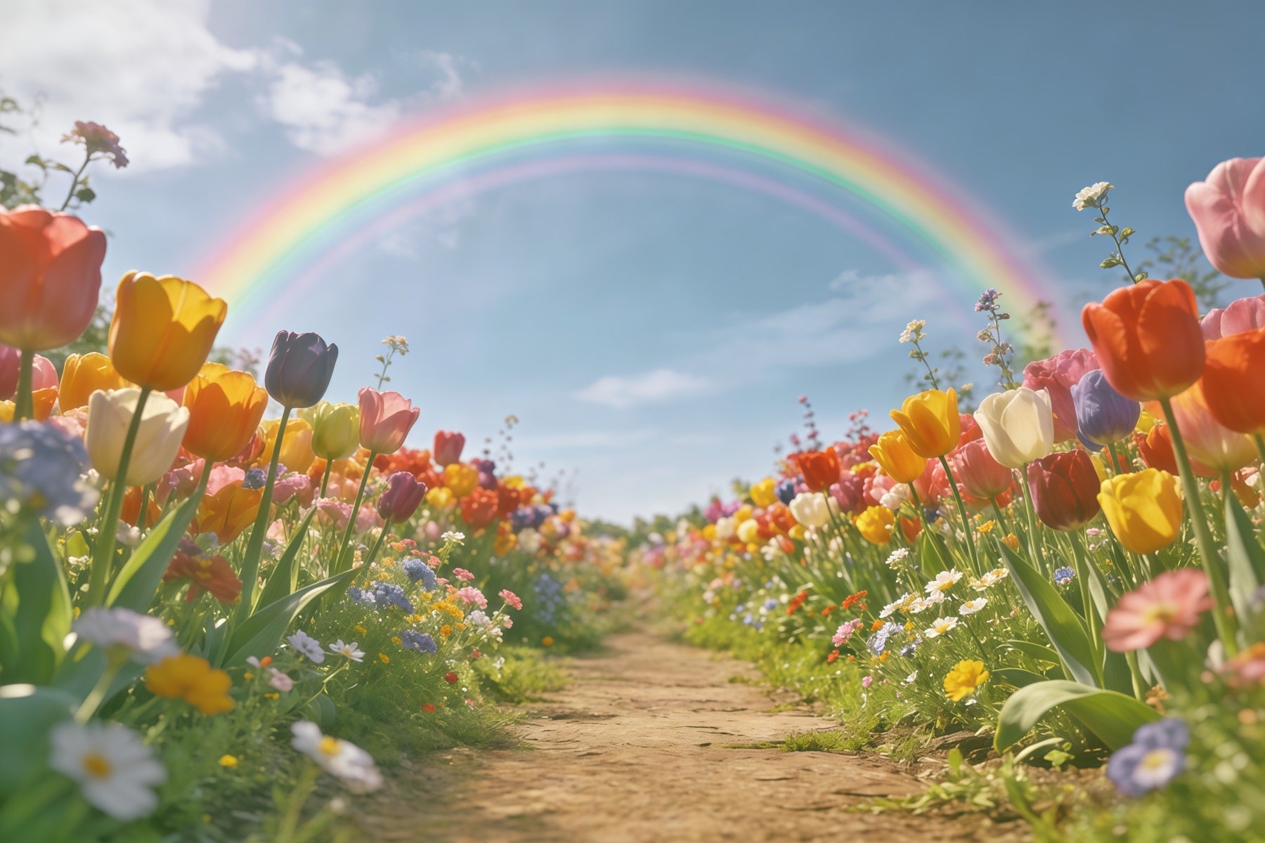 Frühlingsgarten-Hintergrund Regenbogen-Tulpen Blumenweg-Hintergründe Blumen CSH61-123