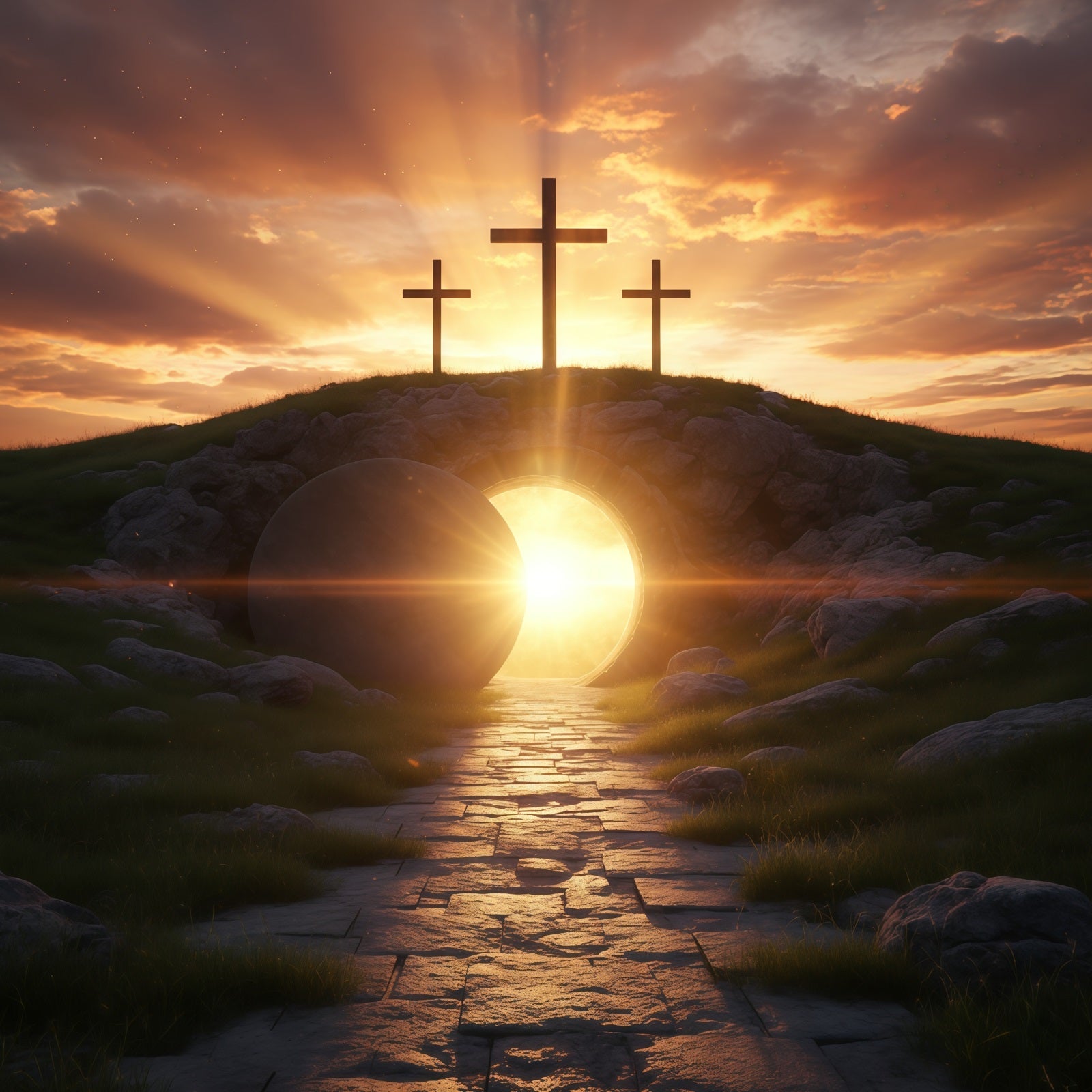 Osterkirche-Hintergrund Auferstehung Sonnenaufgang Leeres Grab Osterhintergründe CSH61-13