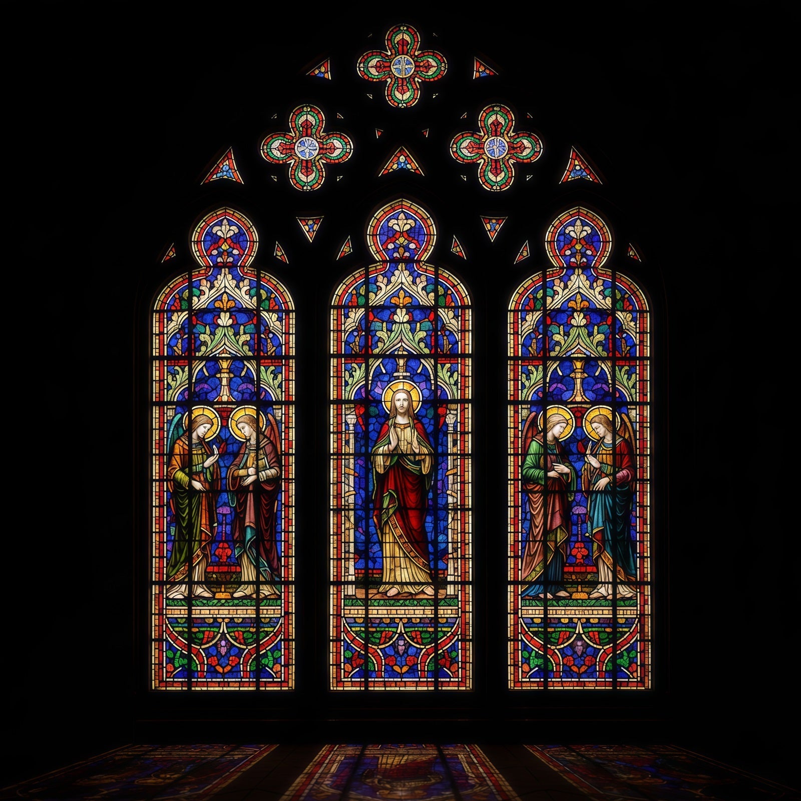 Buntglasfenster-Hintergrund Heilige Dreifaltigkeit Religiöse Szene Frohe Ostern Hintergrund CSH61-16