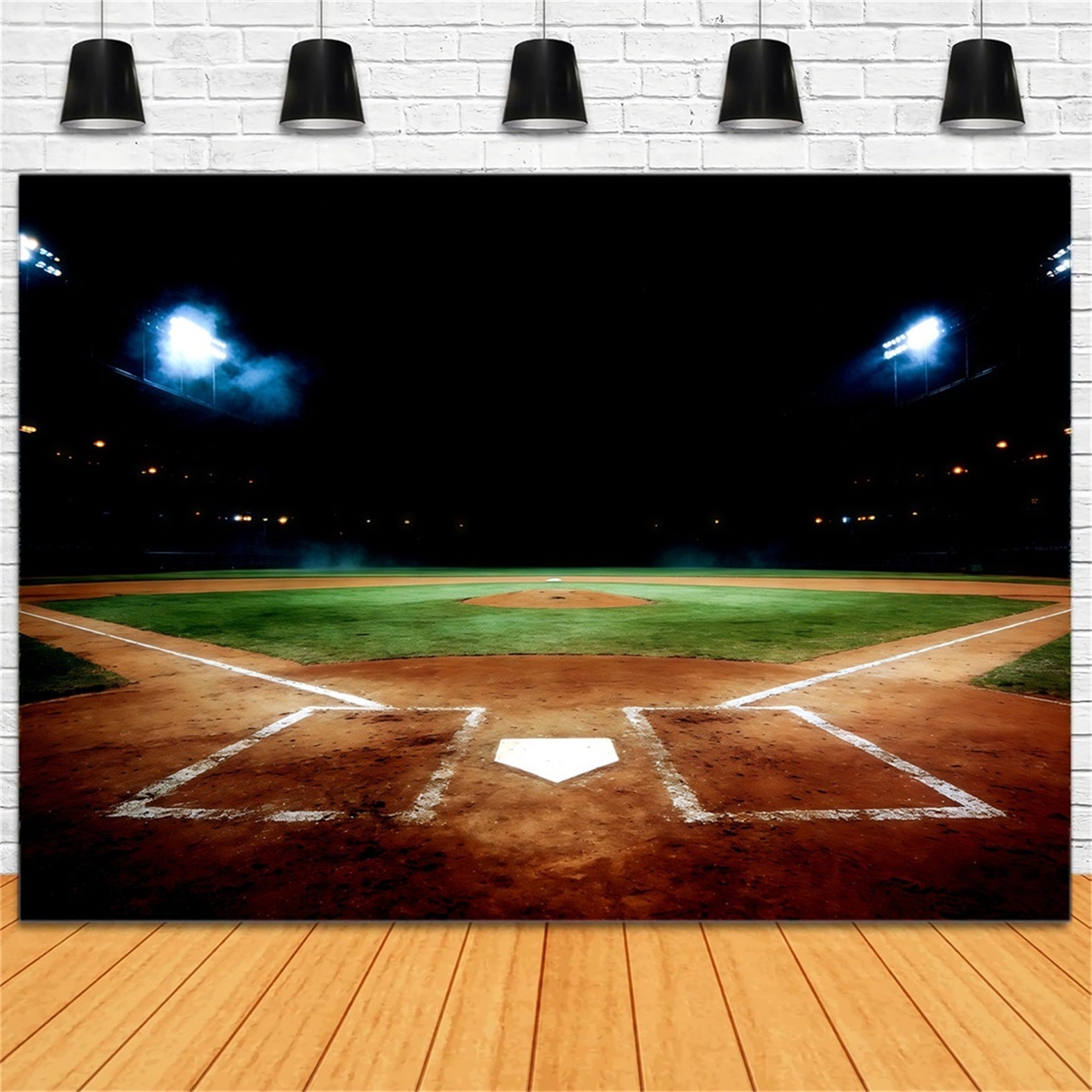 Baseballfeld-Hintergrund Nachtstadion Home Plate Sportfoto-Hintergrund CSH61-177