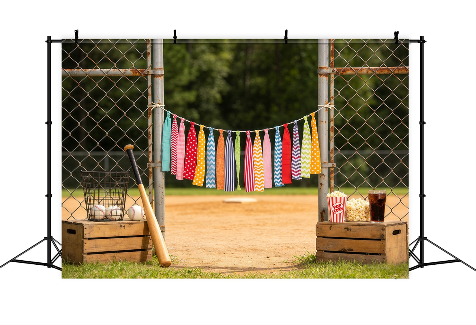 Baseballfeld-Hintergrund Verspielte Dugout-Party-Tor Sport-Themenhintergrund CSH61-183