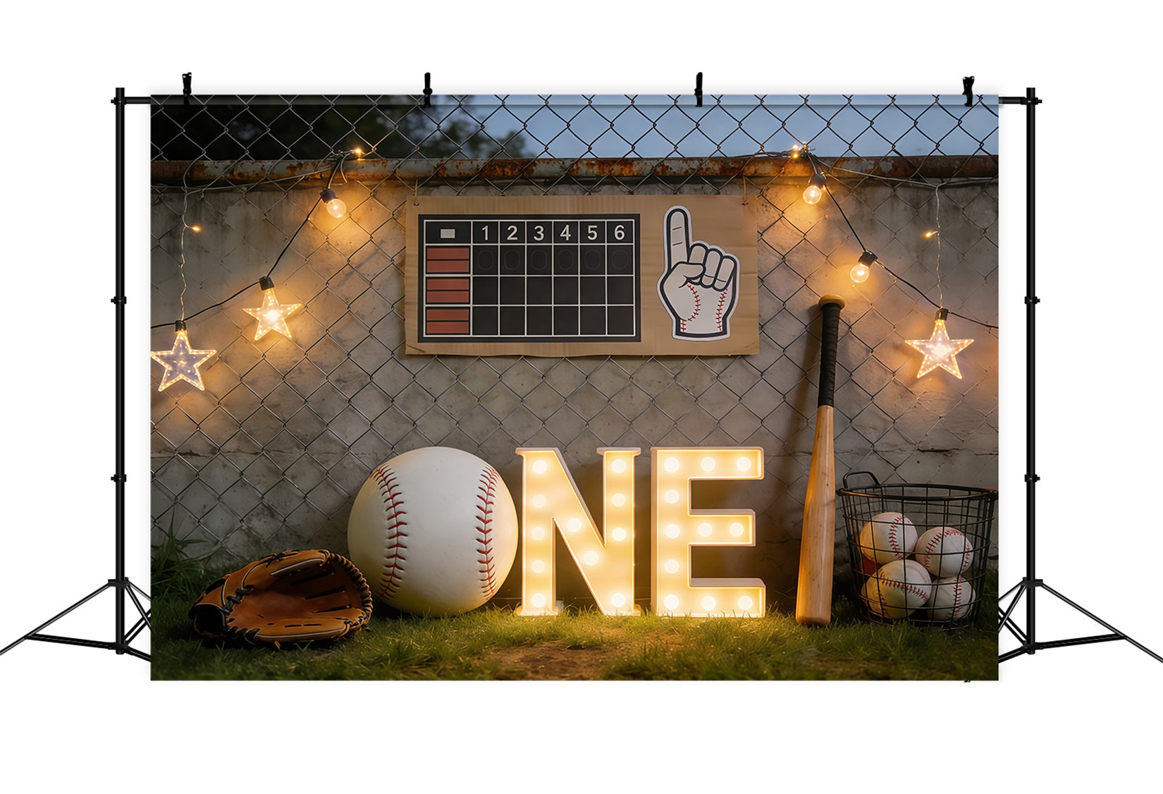 Baseball-Fotohintergrund Erster Geburtstag Dugout-Lichter Sport-Hintergrund CSH61-194