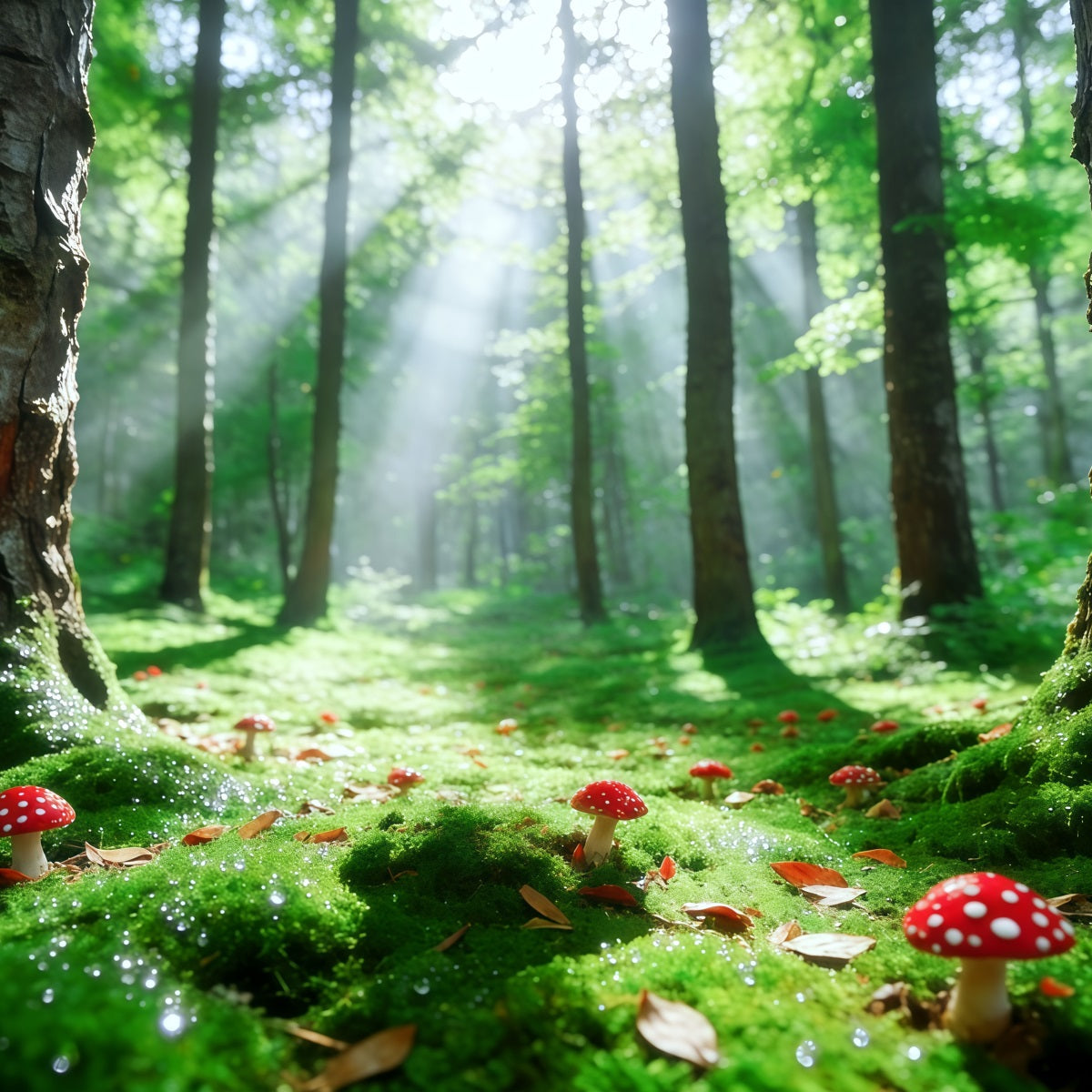 Waldhintergrund Sonnenstrahl Moos Pilzlichtung Waldhintergründe für Fotografie CSH61-201