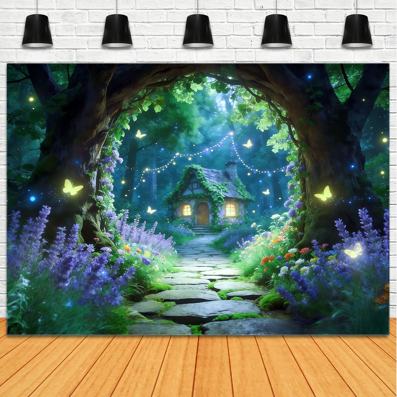 Magischer Waldhintergrund Glühwürmchen-Hütte Gartenweg Waldhintergrund Ideen CSH61-203