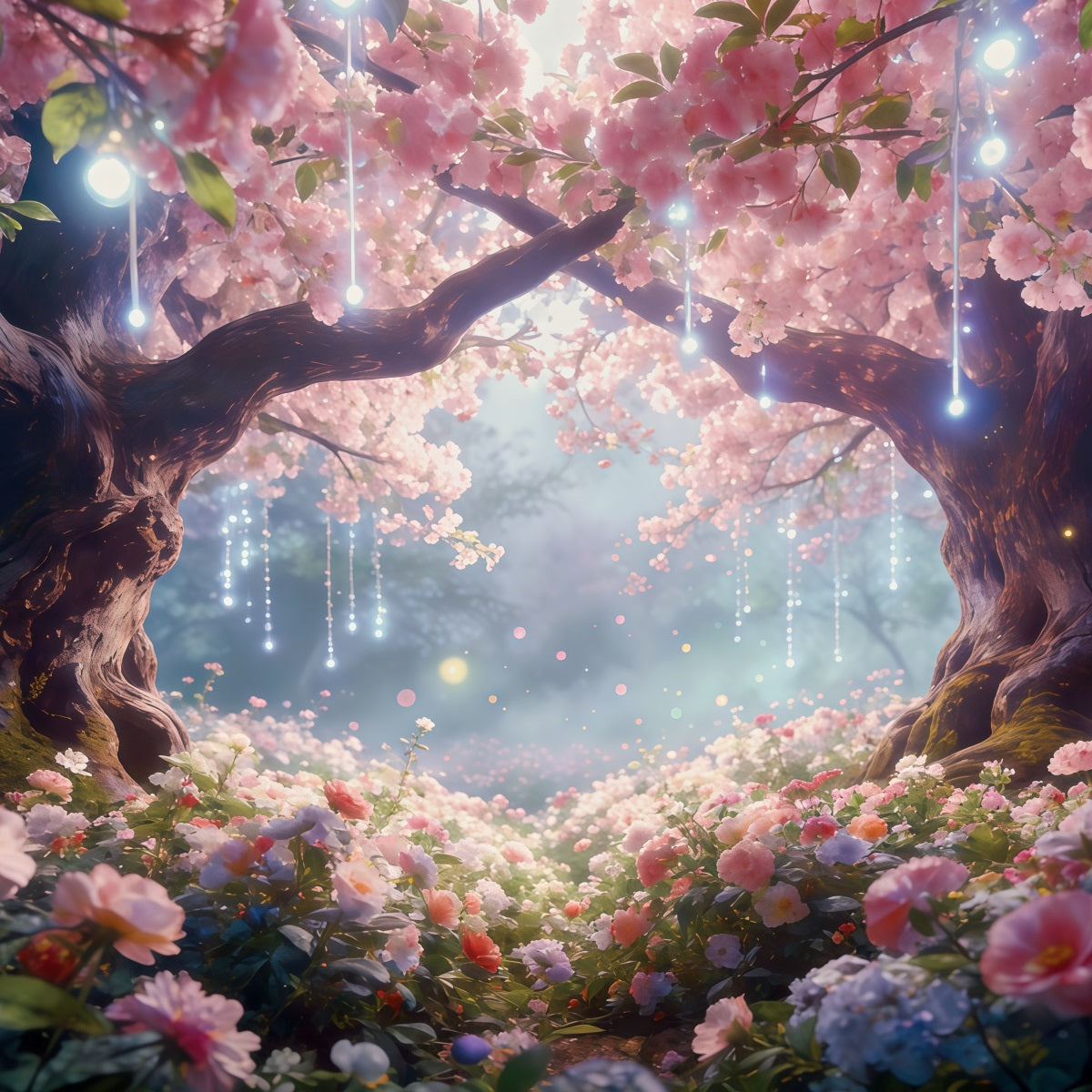 Dämmerungswald-Hintergrund Blush Blossom Light Canopy Wald-Hintergrund Fotografie CSH61-206