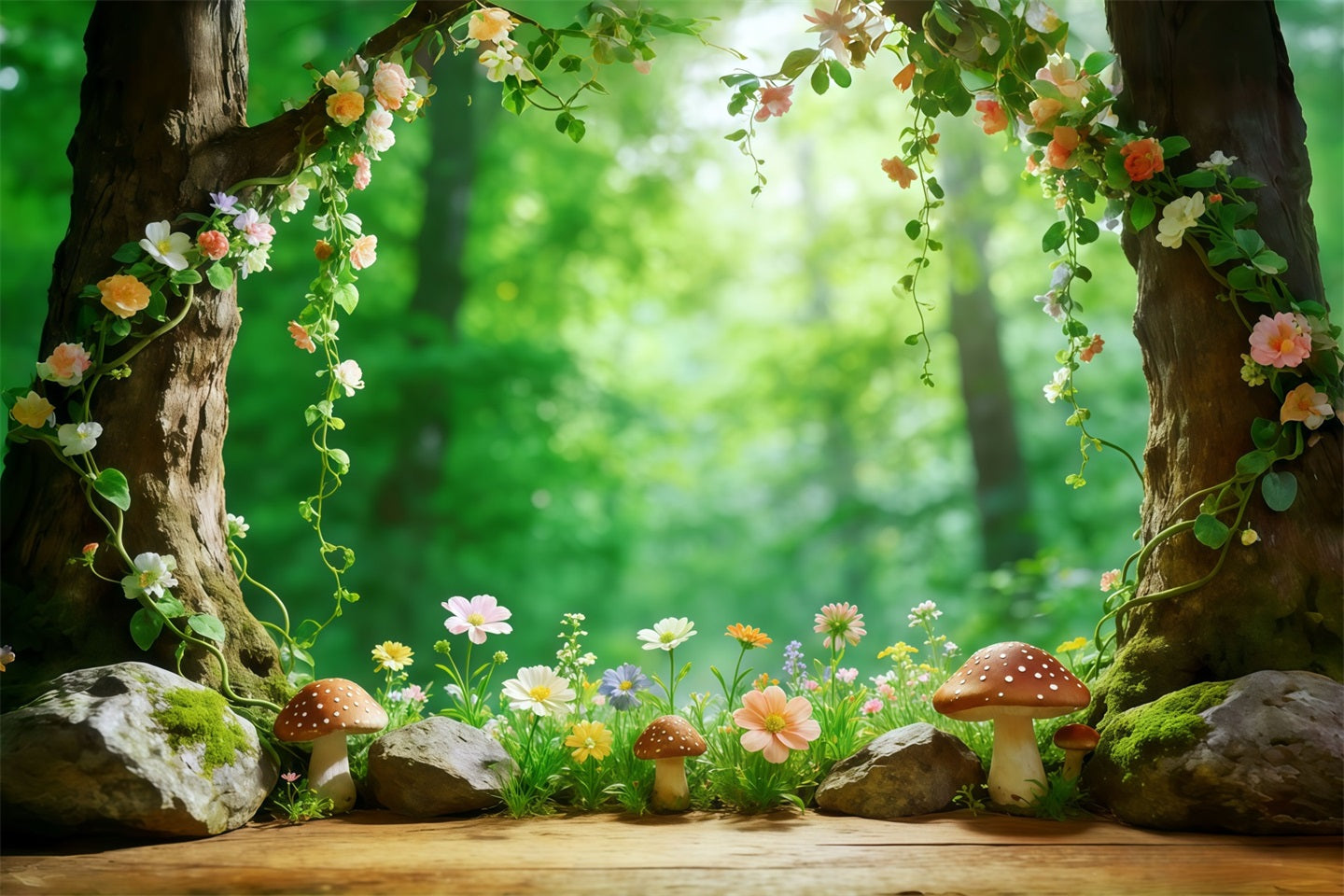 Waldhintergrund Wald Blumenbaum Baumhöhle Gartenrahmen Fotografie-Hintergrund Wald CSH61-209