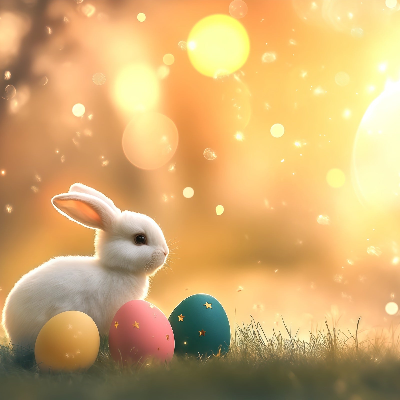 Osterhasen-Hintergrund Warmes Sonnenlicht Glanz Eier Bokeh Oster-Fotohintergrund CSH61-21